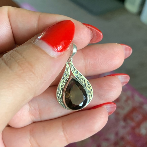 Smoky quartz sterling silver drop pendant - Picture 1 of 6